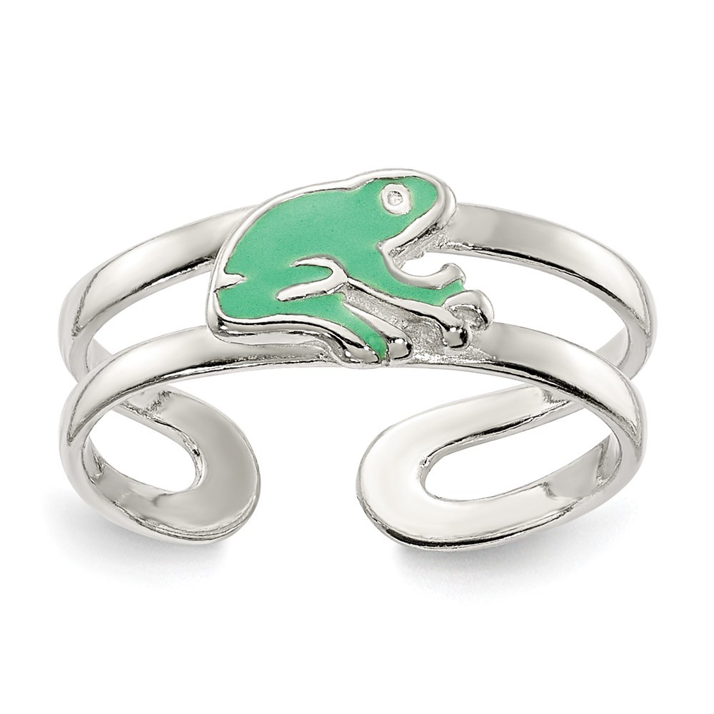 925 Sterling Silver Green Enameled Frog Toe Ring